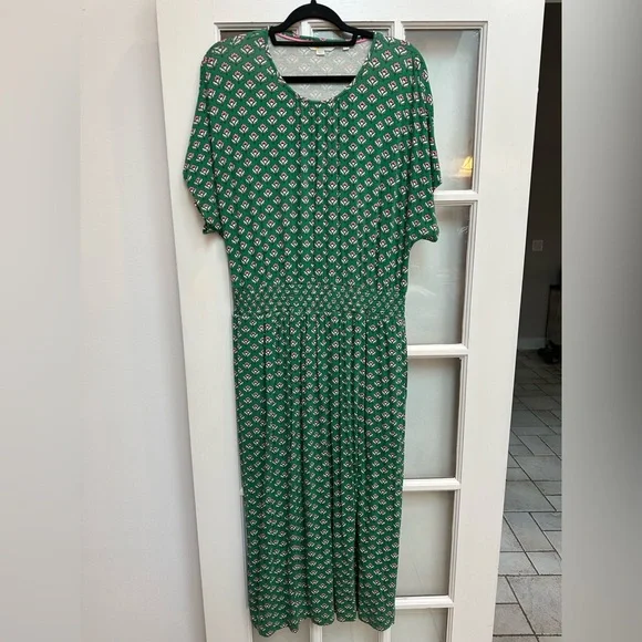 Boden Women's Chic Preppy Green Jersey Midi Stretch Dress Highland Geo Size 14 - Picture 2 of 14